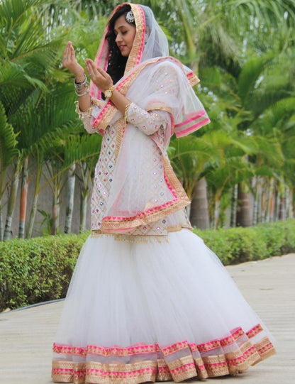 White fox georgette sequence embroidered work sharara plazzo suit