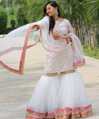 White fox georgette sequence embroidered work sharara plazzo suit