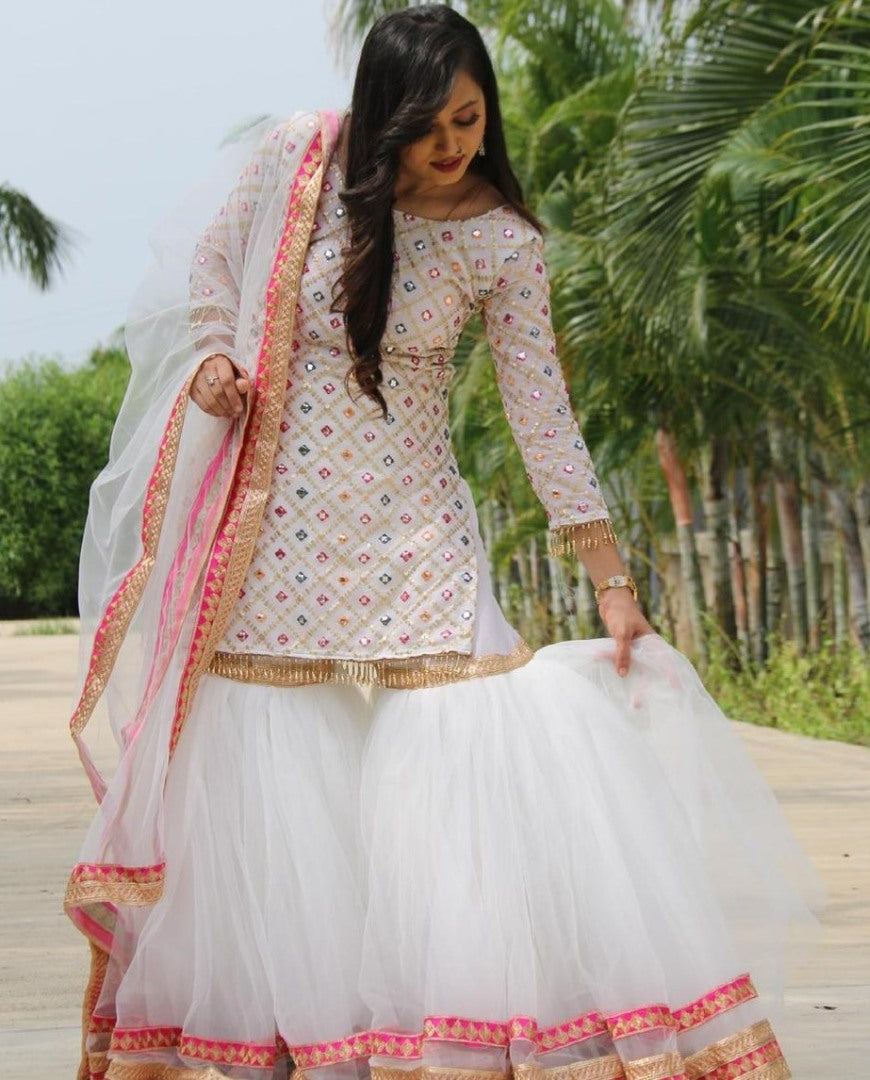 White fox georgette sequence embroidered work sharara plazzo suit
