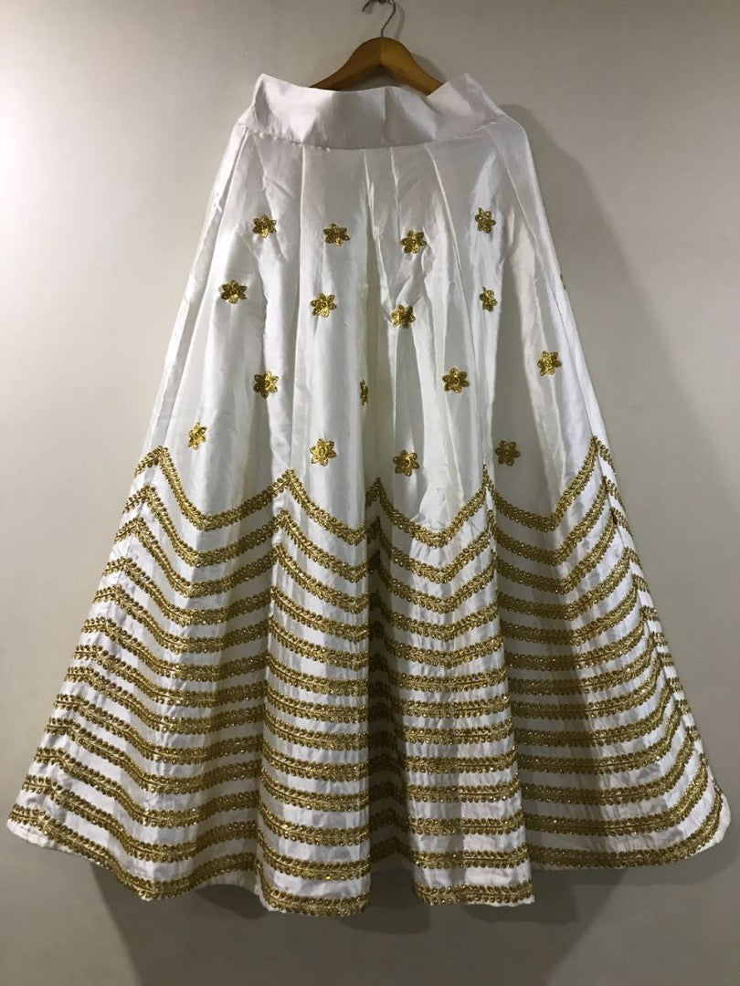 white fusing japan satin embroidered wedding lehenga