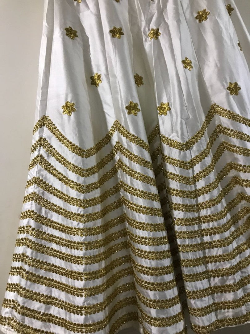 white fusing japan satin embroidered wedding lehenga