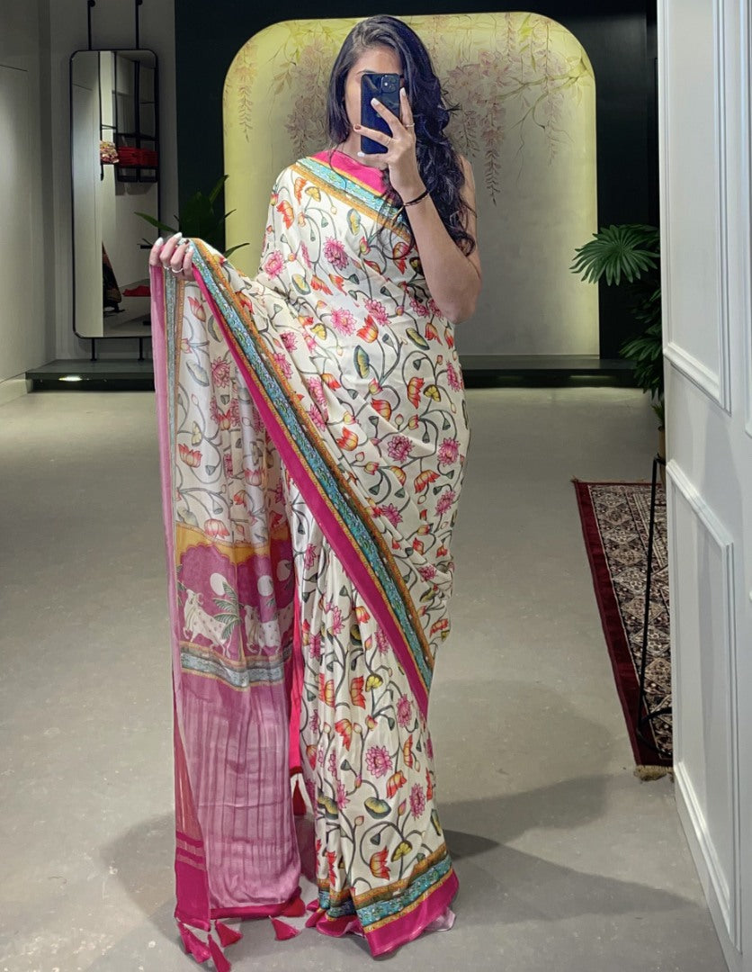 White gaji silk patola print saree