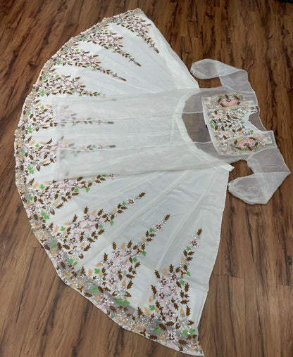 White geogette heavy thread embroidered lehenga choli