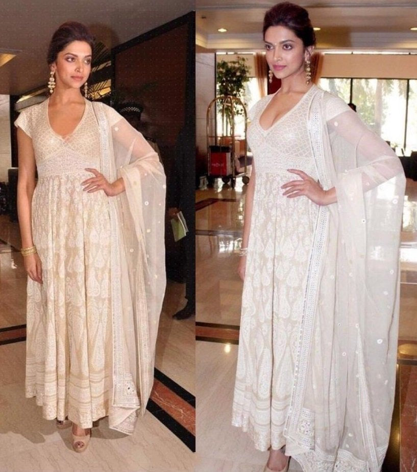 White georgette aari worked stylist anarkali suit