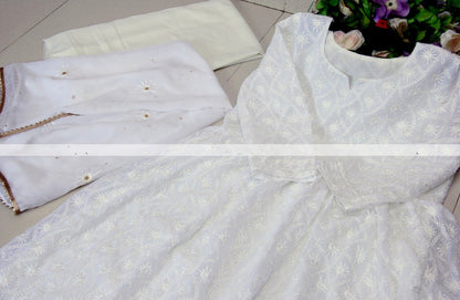 White georgette chain stich anarkali gown