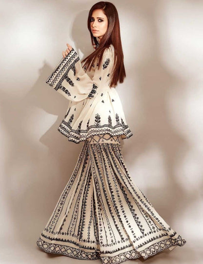 White georgette chain stich work sharara suit