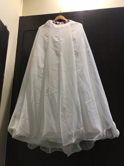 White georgette crop top lehenga with digital printed top