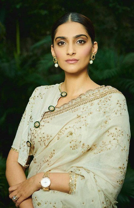 White georgette designer embroidered wedding saree