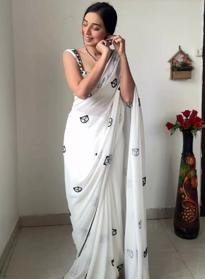 White georgette designer saree