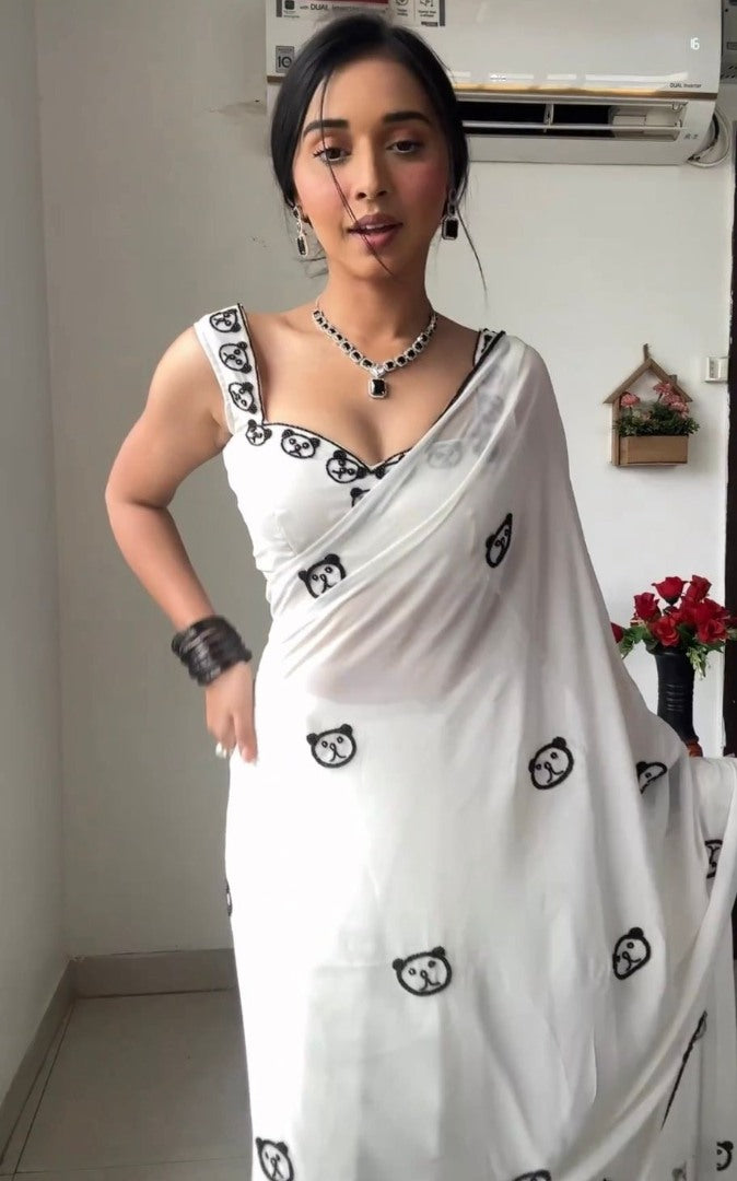 White georgette designer saree