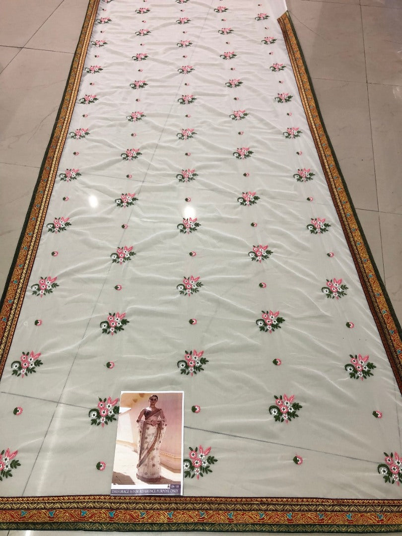 White georgette designer wedding saree