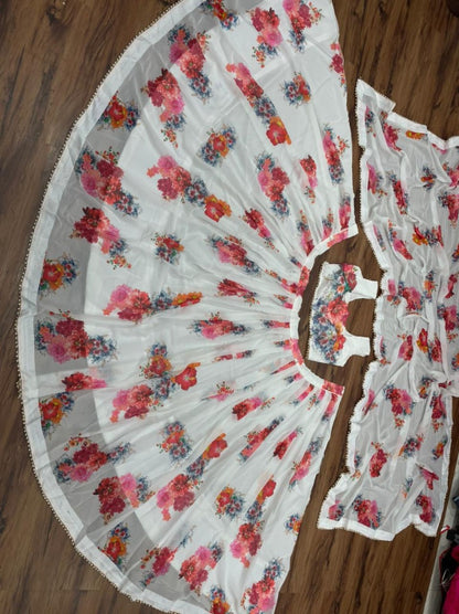 White georgette digital prinetd party wear lehenga choli