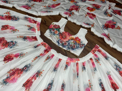 White georgette digital prinetd party wear lehenga choli