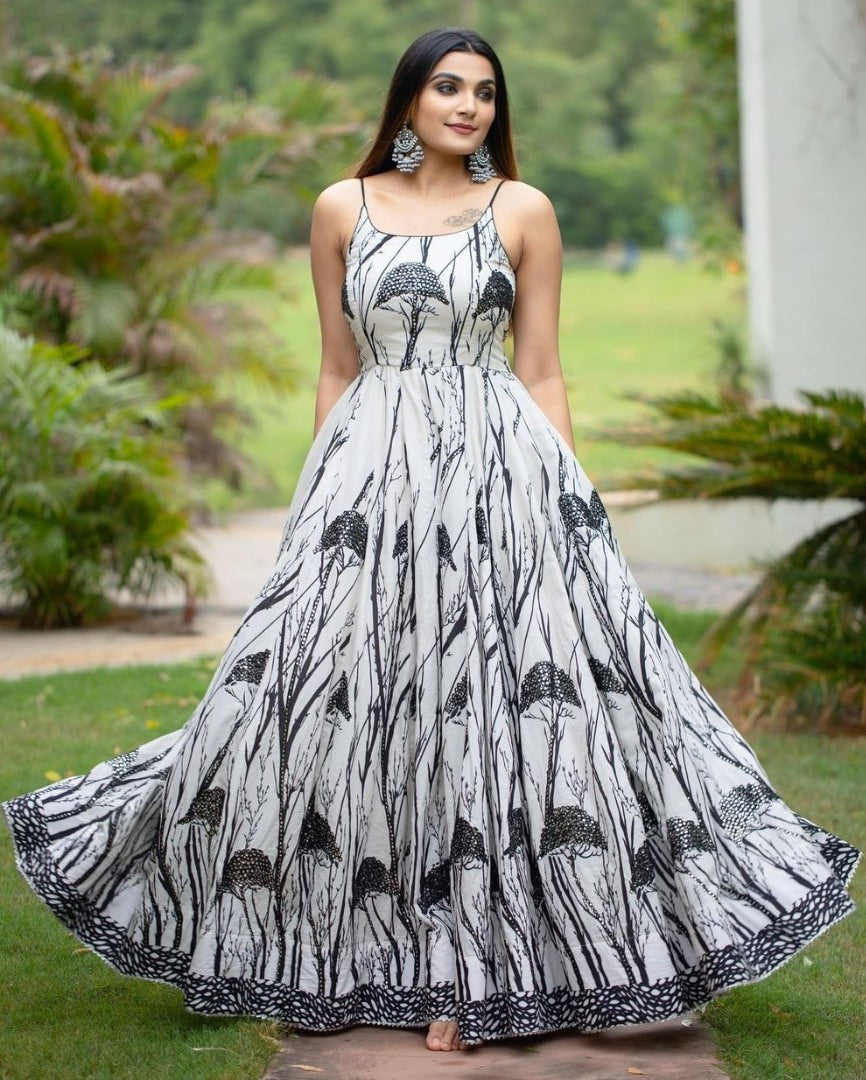 White georgette digital printed gown