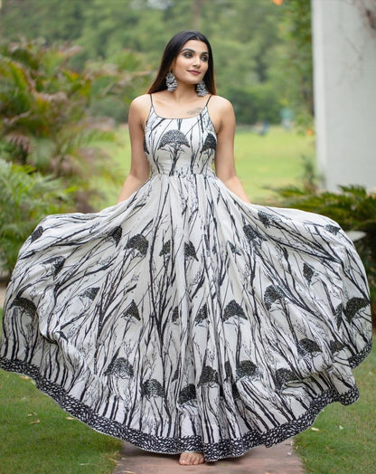 White georgette digital printed gown