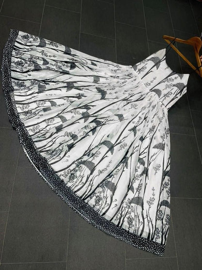 White georgette digital printed gown