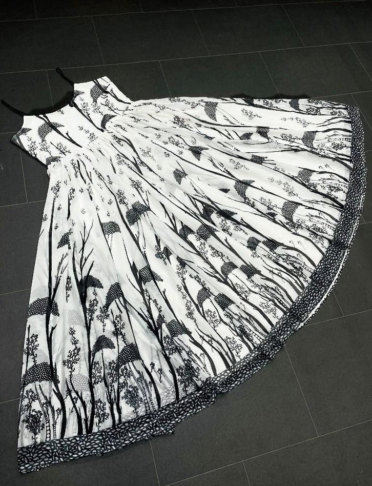 White georgette digital printed gown