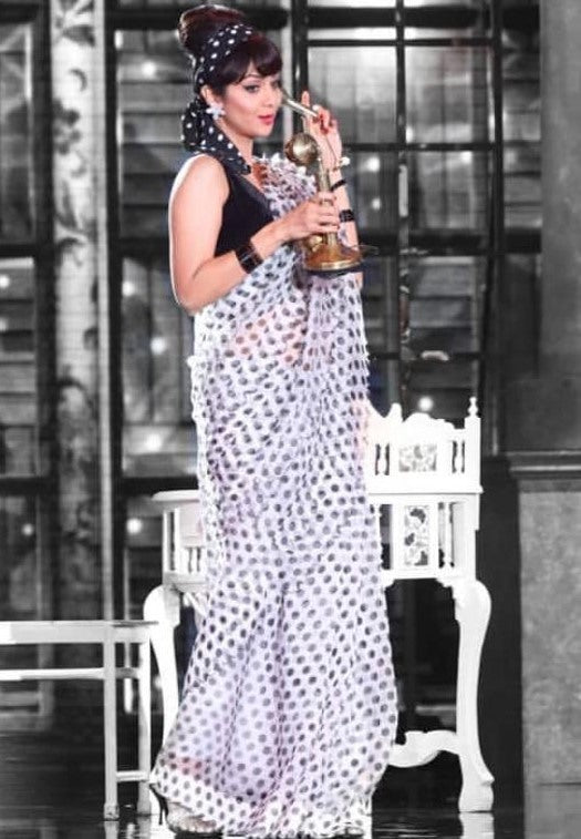 White georgette digital printed saree