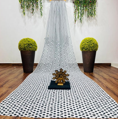 White georgette digital printed saree