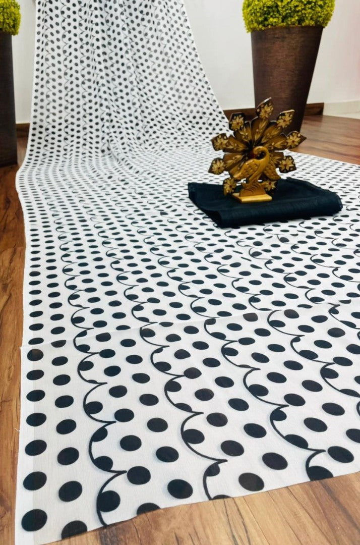 White georgette digital printed saree