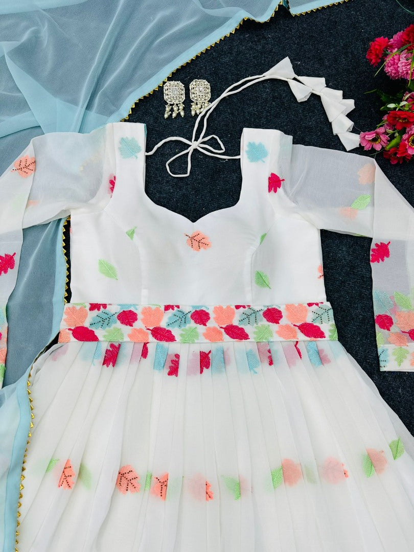 White georgette embroidered anarkali suit