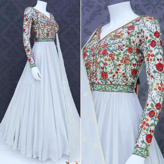 White georgette embroidered gown