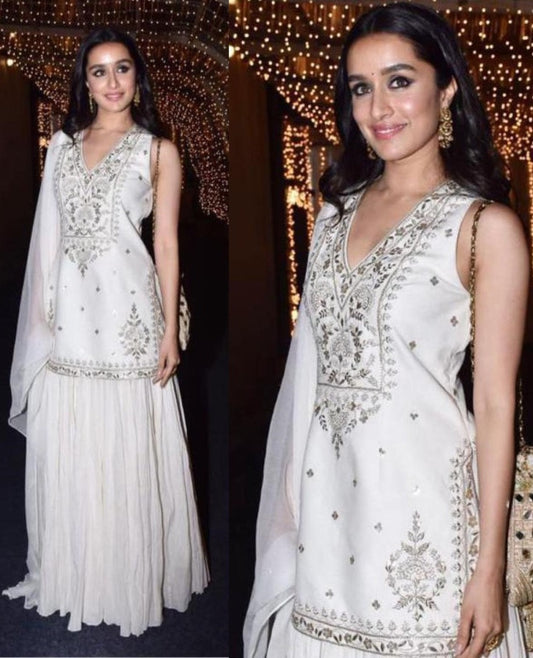 White georgette embroidered lehenga suit