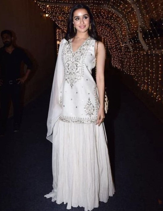 White georgette embroidered lehenga suit