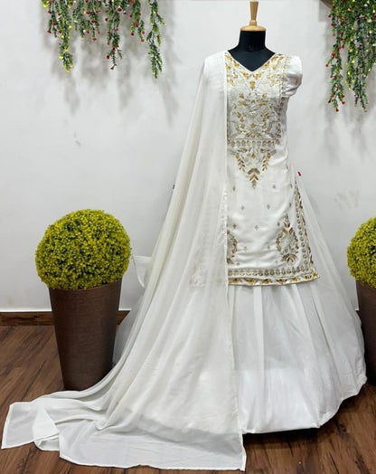White georgette embroidered lehenga suit