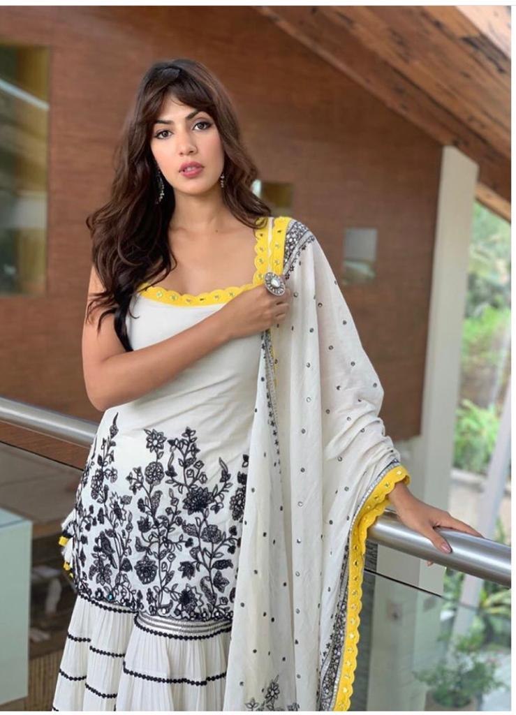 White georgette embroidered plazzo salwar suit