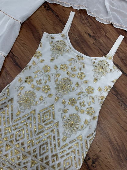 White georgette embroidered sharara suit