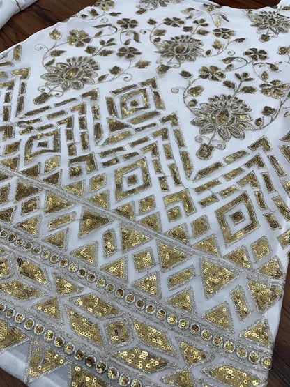 White georgette embroidered sharara suit