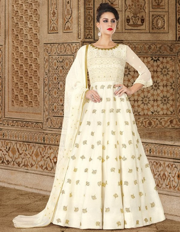 White georgette embroidered wedding anarkali suit