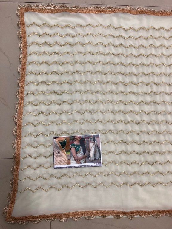 White georgette embroidered wedding saree