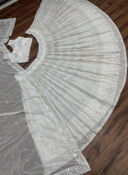 White georgette embroidered work lehenga choli