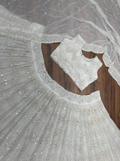 White georgette embroidered work lehenga choli