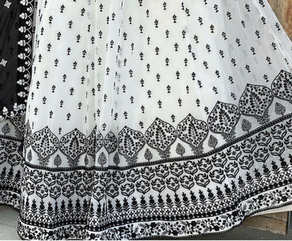 White georgette embroidery and sequence work lehenga choli