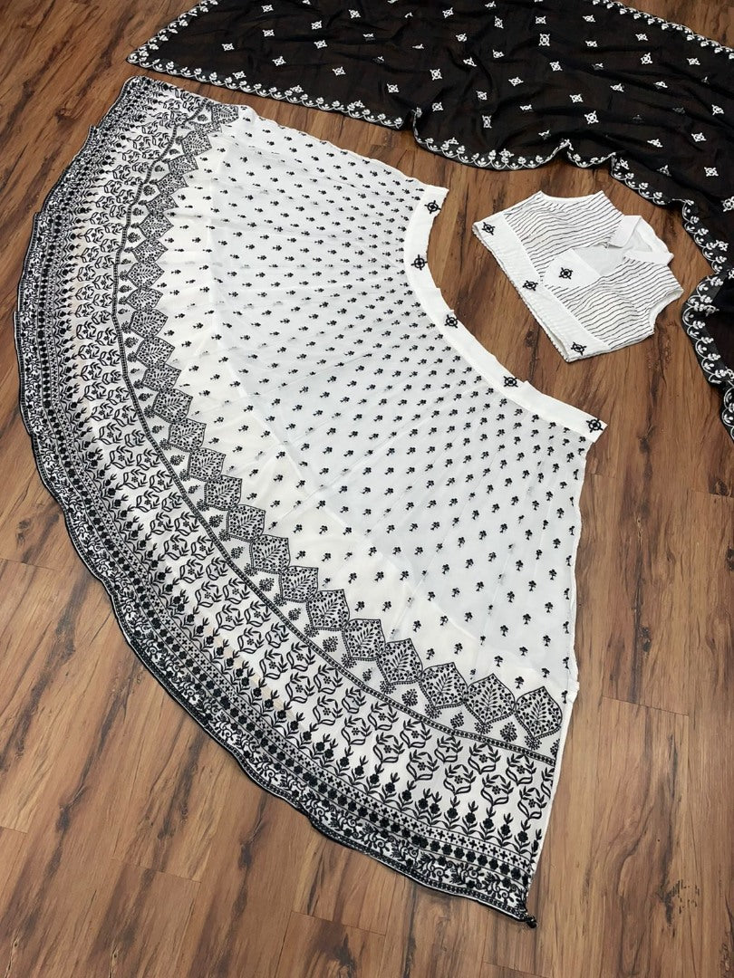 White georgette embroidery and sequence work lehenga choli