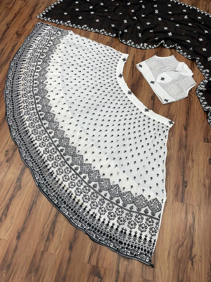 White georgette embroidery and sequence work lehenga choli