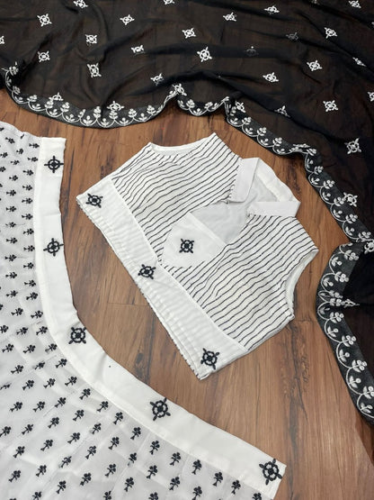 White georgette embroidery and sequence work lehenga choli