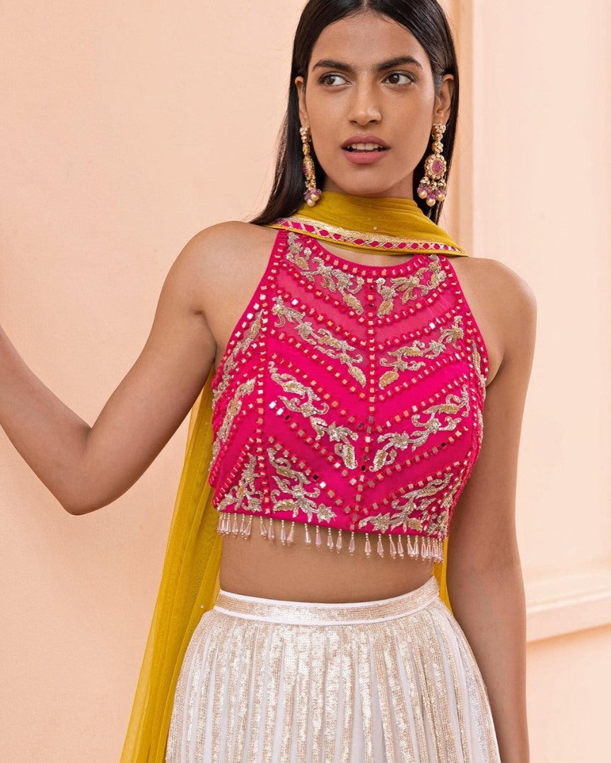 White georgette embroidery work designer lehenga with designer blouse