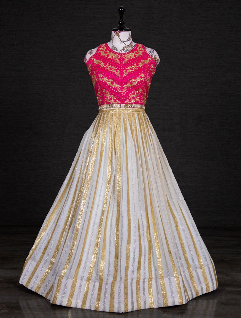 White georgette embroidery work designer lehenga with designer blouse