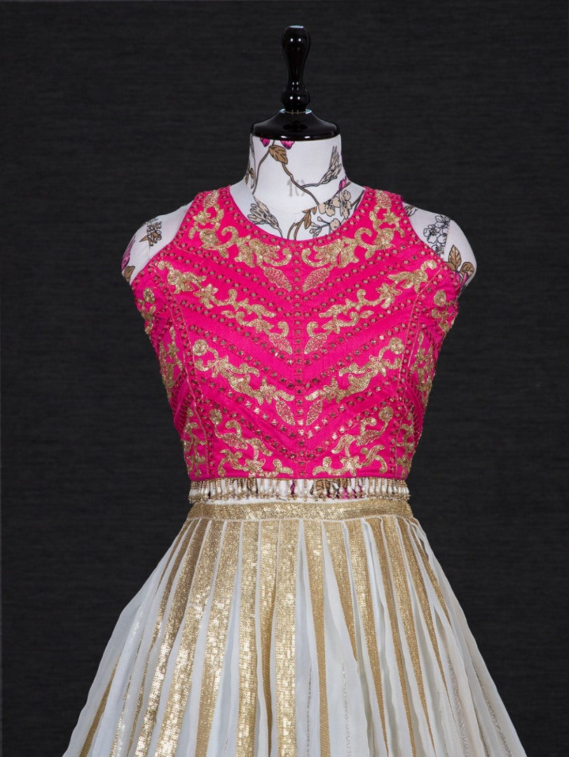 White georgette embroidery work designer lehenga with designer blouse