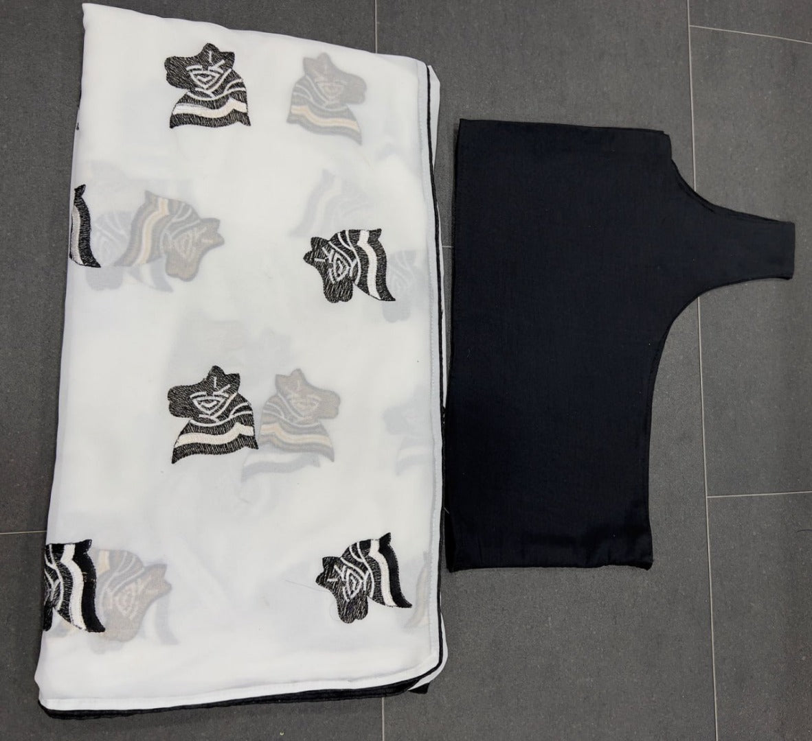 White georgette embroidery work saree