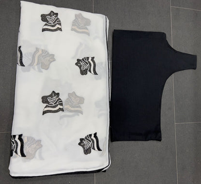 White georgette embroidery work saree