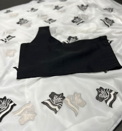 White georgette embroidery work saree