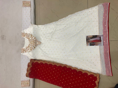 White georgette fancy thread and foil printed gown with dupatta