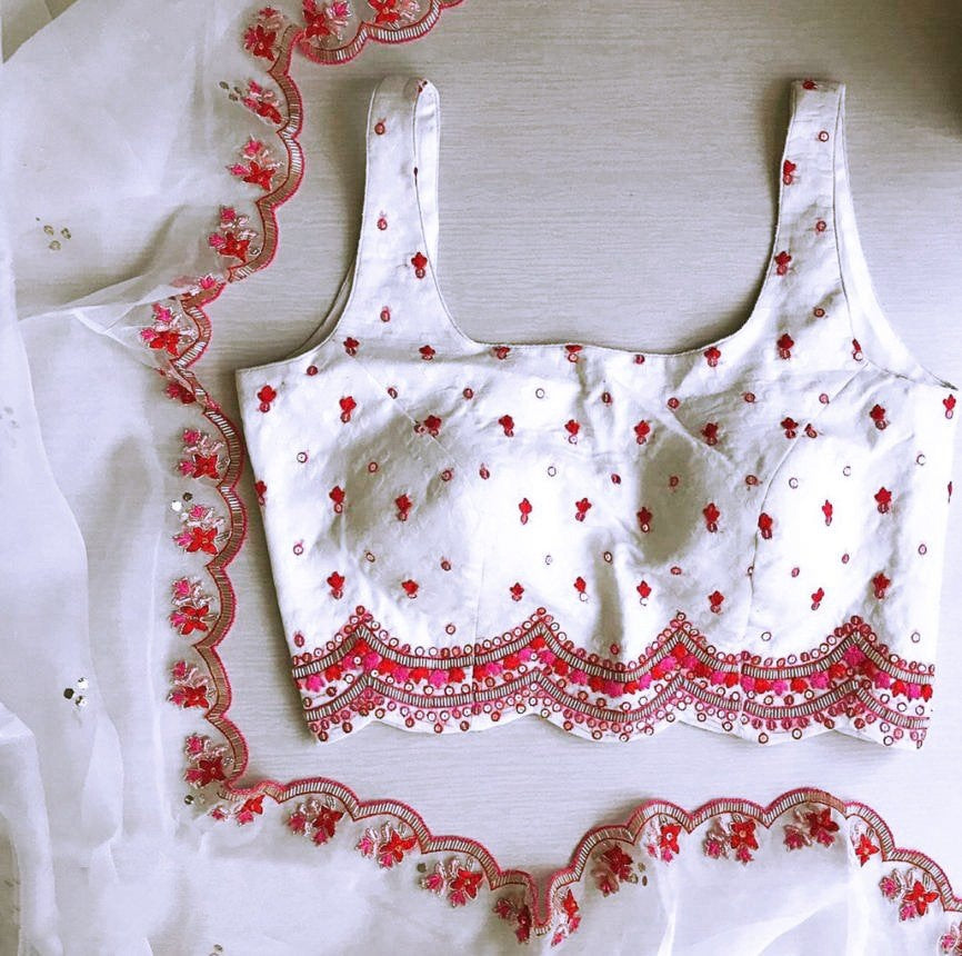 White georgette fancy thread work saree