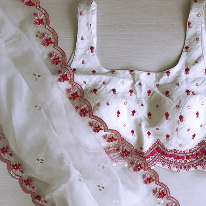 White georgette fancy thread work saree