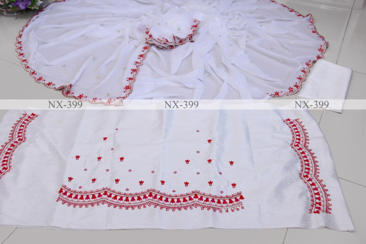 White georgette fancy thread work saree